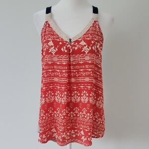 Xhilaration Red White Gray Graphic Sleeveless Camisole Blouse Size S